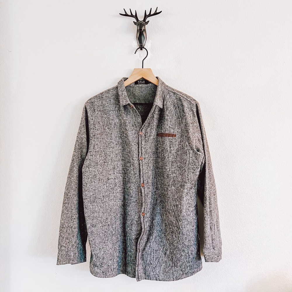 SSLR Men's Heather Gray Long Sleeve Button Up Shirt Size Large
